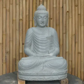 Sitzender Buddha aus Flussstein in Dhyana-Stellung - Geste der Meditation, H.80 cm, natur. 